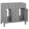 Bathroom Vanity Without Sink, Cabinet Base Only, Two Cabinets And Five Drawers, Solid Wood Frame - Gray - Image 14
