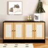 Double Litter Box Enclosure, Cat Litter Box Enclosure For 2 Cats, Hidden Litter Box Furniture With Rattan Doors - Black - Image 12