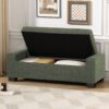Textured Fabric Ottoman Bench With Hinged Lid - Blackish Green - Image 4