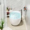 59" Freestanding Solid Surface Bathtub, Luxury Man-Made Stone Resin Freestanding Soaking Bathtub With Overflow And Pop-Up Drain For Contemporary Bathroom 22S03-59Gw - Glossy White - Image 13
