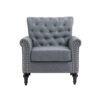 29.92" Mid-Century Modern Accent Chair, Linen Armchair With Tufted Back / Wood Legs, Upholstered Lounge Arm Chair Single Sofa For Living Room Bedroom - Gray - Image 5