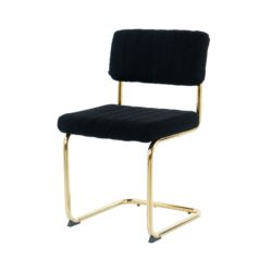 Modern Simple Light Luxury Dining Chair With Metal Legs, Teddy Material, (Set of 2) - Black