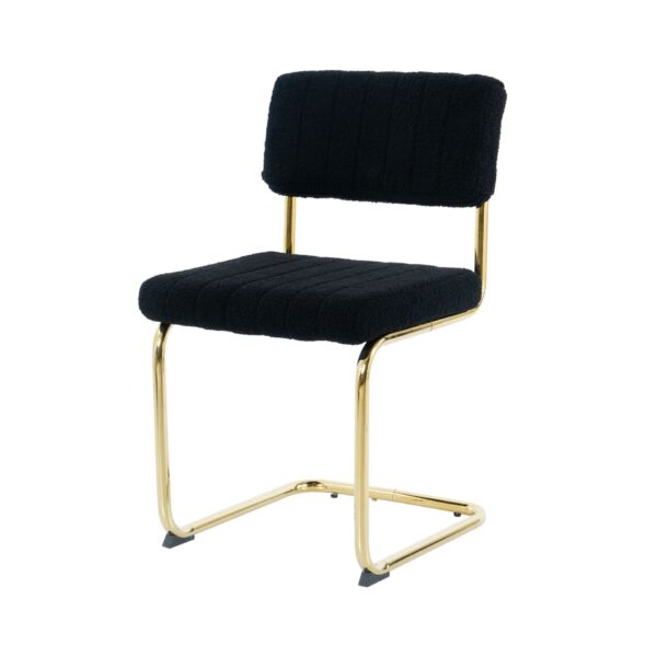 Modern Simple Light Luxury Dining Chair With Metal Legs, Teddy Material, (Set of 2) - Black