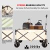 Folding Wagon, Heavy Duty Utility Beach Wagon Cart For Sand With Big Wheels, Adjustable Handle & Drink Holders For Shopping, Camping, Garden And Outdoor - Antique White / Gray - Image 8