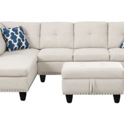 Alger - Wide Left Hand Facing Sofa & Chaise With Ottoman - Beige