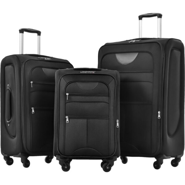 Softside Luggage Expandable 3 Piece Set Suitcase Upright Spinner Softshell Lightweight Luggage Travel Set - Black