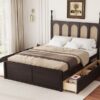 Queen Size Platform Bed With With 2 Big Drawers Twin Size Trundle - Espresso - Image 11