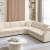 Convertible L Shaped Sectional Corner Couch With Armrest Storage Cup Holders USB Charger, Irregular Corner Oversized Comfy Modular Sofa - Beige - Image 13