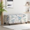 Luxury Storage Ottoman With Floral Patterned Fabric, Soft Close Hinges, Functional Footrest & Seat - Blue Flower / Blue Multi - Image 2