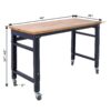 48" Wide Rolling Workbench For Garage, Adjustable Height, Workshop Tool Bench, Metal With Rubber Wood Top - Black / Light Brown - Image 13