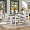 7 Piece Wooden Dining Table Set Mutifunctional Extendable Table With Leaf And 2 Drawers, 6 Dining Chairs With Soft Cushion - Brown / White - Image 4