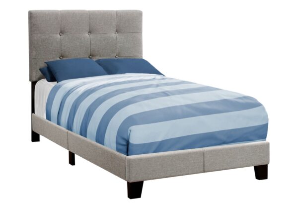 Twin Size Bed, Upholstered, Frame Only, Transitional - Gray