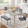 6 Pieces Wooden Dining Table Set, Wooden Dining Table With 4 Upholstered Chairs And Bench For 6 People - Silver Gray - Image 2