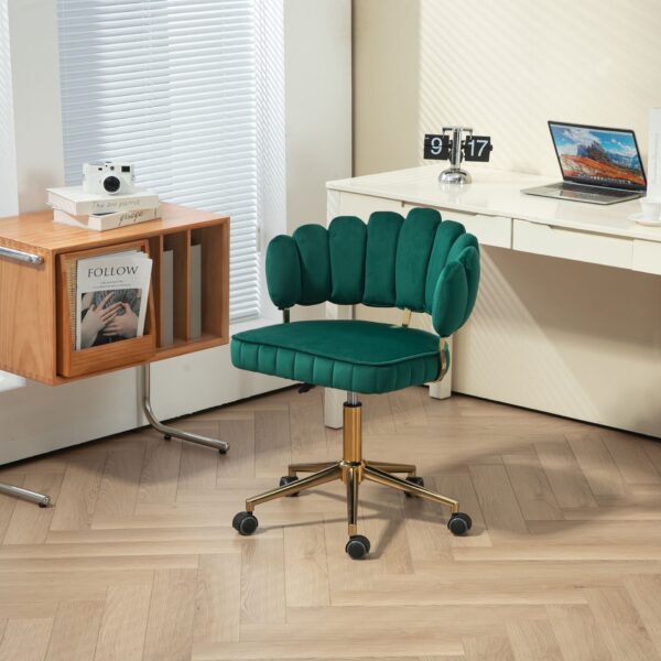 Velvet Home Office Desk Chair, Modern Cute Computer Chair, Wheels Swivel Height Adjustable Task Chair - Emerald
