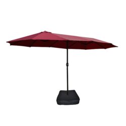 15 X 9 Ft Large Double Sided Rectangular Outdoor Twin Patio Market Umbrella With Light And Base - Red