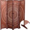 Panel Solid Wood Folding Room Divider - Brown - Image 2