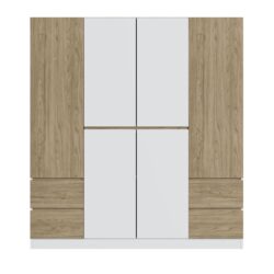 6 Doors Wardrobe Storage For Bedroom, With 4 Drawers - White / Nature