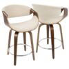 Curvini Mid-Century Modern Fixed Height Counter Stool With Swivel (Set of 2) - Walnut / Cream - Image 2