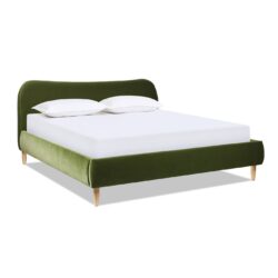 Roman - King Curved Headboard Upholstered Platform Bed - Olive Green
