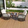 3 Piece Outdoor Chair & Table Set Chat Set 2 Person Rattan Seating Group With 2 Swiveling And Rocking Chairs And A Square Table For Garden, Patio, Or Balcony - Brown - Image 9