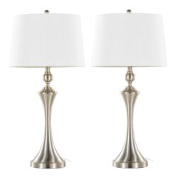 Flint - Contemporary Table Lamp Built In USB Port (Set of 2) - Nickel / White Slub