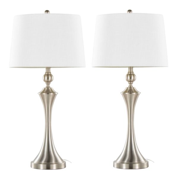 Flint - Contemporary Table Lamp Built In USB Port (Set of 2) - Nickel / White Slub