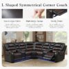 Manual Reclining Sectional Sofa Set L Shaped Symmetrical Motion Sofa Corner Couch Sets With Storage Boxes, 4 Cup Holders And LED Light Strip For Living Room - Black / Brown - Image 7