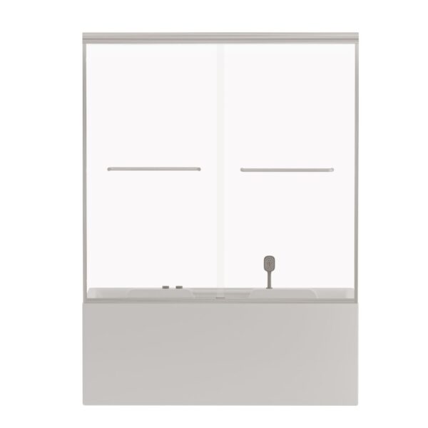 Double Sliding Bathtub Shower Door, Semi Frameless Bypass Tub Door, 1 / 4" 6Mm Tempered Glass With Explosion Proof Film, Adjustable Aluminum Alloy Frame 24D03 T60Bnx - Brushed Nickel