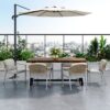 Outdoor Dining Set Acacia Wood Table With 6 Rattan Iron Chairs - Black / Natural / Gray - Image 2