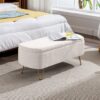 Storage Ottoman Bench For End Of Bed Gold Legs, Modern Ivory White Faux Fur Entryway Bench Upholstered Padded With Storage For Living Room Bedroom - Ivory - Image 2