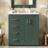 Bathroom Vanity With Ceramic Sink Combo, Frame Bathroom Storage Cabinet, Freestanding Vanity Set With 3 Drawers & Soft Closing Doors - Green - Image 23
