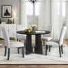 5 Piece Round Dining Table Set, Modern Dining Table And 4 Upholstered Chairs For Dining Room, Kitchen Room, Living Room - Beige / Black - Image 2