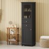 Tall Bathroom Storage Cabinet With Glass Doors, Free-Standing, Two Drawers, And Adjustable Shelves, MDF Board, Painted Perfect For Displaying Your Favorite Items - Black - Image 24