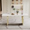 Thick Sintered Stone Composite Tempered Glass Top Rectangular Dining Table With Stainless Steel Base - Gold - Image 3