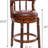 26'' Swivel Cow Top Leather Wooden Bar Stool, 360 Degree Swivel Bar Height Chair With Backs For Home Kitchen Counter - Brown - Image 6