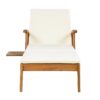 Versatile Chaise Lounge With Wheels Acacia Wood Recliner For Patio - Cream - Image 10