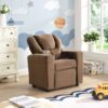 Kids Recliner Chair, Kids Upholstered Couch With One Cup Holder, Toddlers Recliner With Headrest And Footrest - Brown - Image 20