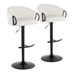 Claire - Contemporary Adjustable Barstool With Swivel With Rounded T Footrest (Set of 2) - Black / Cream
