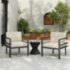 Modern 3 Piece Outdoor Patio Seating Set With Aluminum Frame And Weather Resistant Cushions - Beige / Gray - Image 4