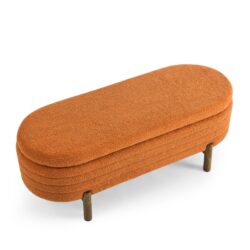 Stylish Ottoman Oval Storage Bench With Rubber Wood Legs - Orange
