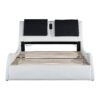 Queen Size Upholstered Platform Bed Frame With LED Lighting, Bluetooth Connection To Play Music Control, Backrest Vibration Massage, Curve Design, Wood Slat Support, No Box Spring Needed - White - Image 2