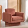 360° Modern Swivel Accent Chair Round Armchair, Thick Padded Single Lounge Sofa Upholstered Comfy - Brick Red - Image 12