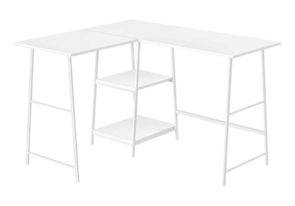 Computer Desk, Home Office, Corner, Storage Shelves, L-Shape, Work, Laptop, Contemporary, Modern - White
