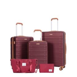 5 Piece Set (20"24"28 +A Travel Bag And A Toiletry Bag), Hard Case Spinner Wheels Luggage Sets With Tsa Lock Carry On Suitcase Luggage Durable Suitcase Color Matching - Wine Red