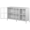 Heavy Duty Metal Modern Sideboard Buffet Cabinet With Storage Premium Steel Storage Cabinet, Adjustable Feet, Glass Doors, Large Capacity Organizer - White - Image 16