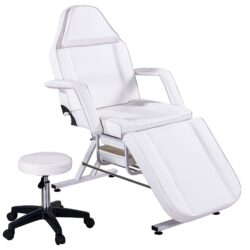 72.8" Massage Salon Tattoo Chair With Two Trays Esthetician Bed With Hydraulic Stool, Multi-Purpose 3-Section Facial Bed Table, Adjustable Beauty Barber Spa Beauty Equipment - White