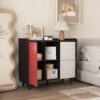 Modern Sideboard Buffet Cabinet With Doors And Unique Panel Styling - Black / Red - Image 5