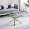 Modern Round Tempered Glass Coffee Table With Chrome Legs - Gold - Image 3