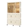 Portable Wardrobe Closet Storage Organizer With 9 Magnetic Doors - Cream White - Image 4