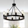 6 Light (No Bulbs) Wagon Wheel Chandelier Farmhouse Modern Small Round Chandelier For Living Room Kitchen Island Foyer Hallway Entryway Bedroom Dining Room Light Fixture Ceiling Hanging - Matte Black - Image 2